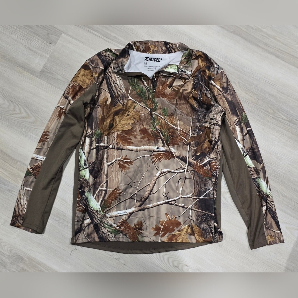 RealTree AP Hunting Shirt Men's M Brown Camo Long Sleeve 1/4 Zip Outdoor Wood
